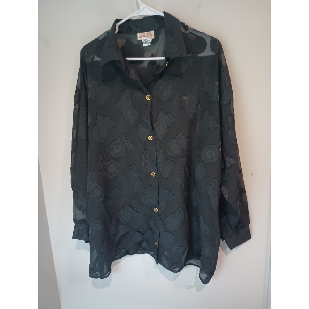 Vintage 90s Sand Dollars Sheer Burnout Floral Blouse Large Black Whimsigoth Made
